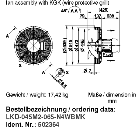 Габаритные размеры и исполнение KGV EX 450/36 T3 480V 100943